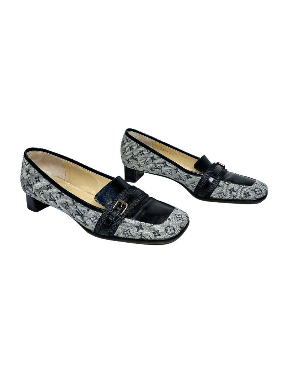 Louis Vuitton Monogram Canvas Leather Loafers Navy Blue Slip On Pumps EU 36.5